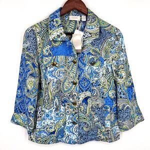 NEW NWT $109 Chicos Sz Small US 4/6 0 Blue Jacket Blouse Shirt Top Winter Warm